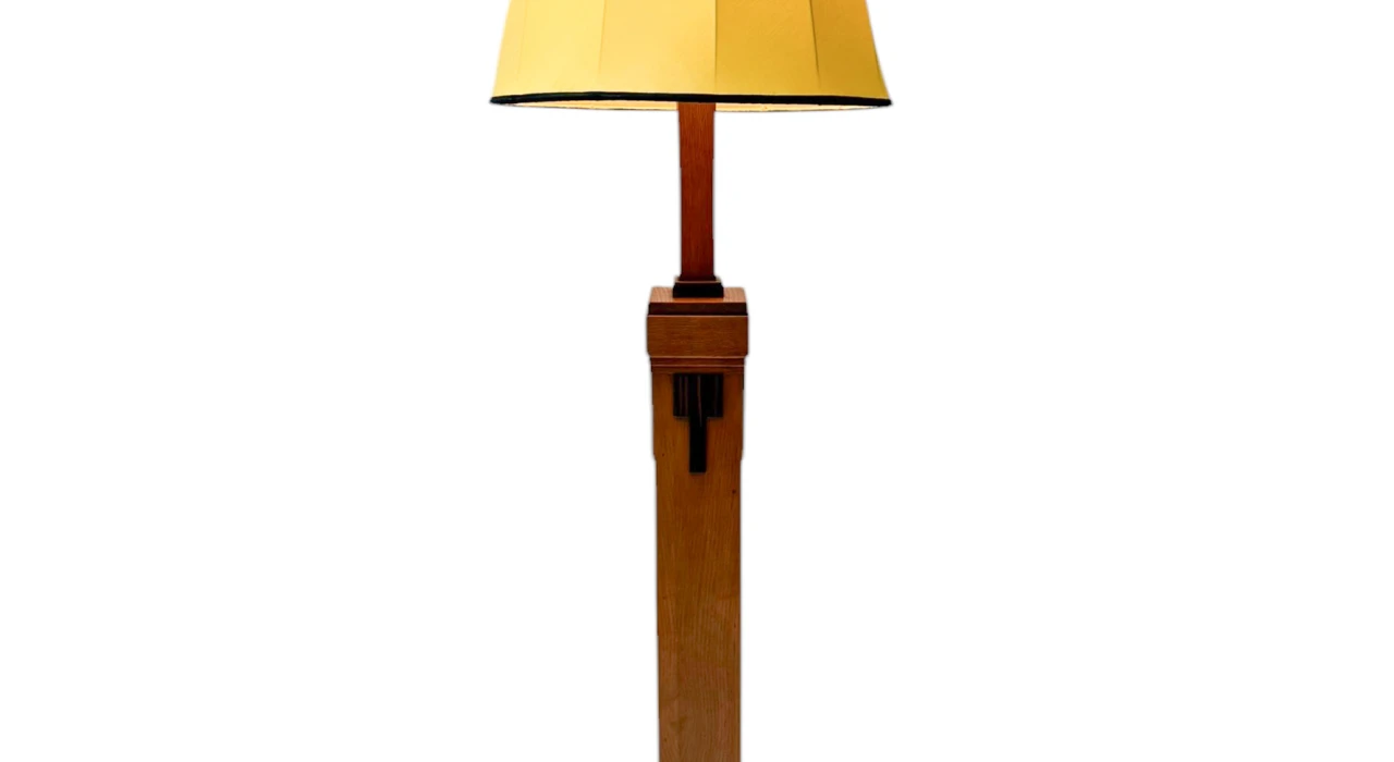 Art Deco Modernist Floor Lamp with Shantung Silk Shade, 1920s